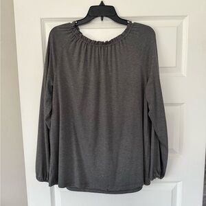 LOFT Gray Ruched Long Sleeve Blouse